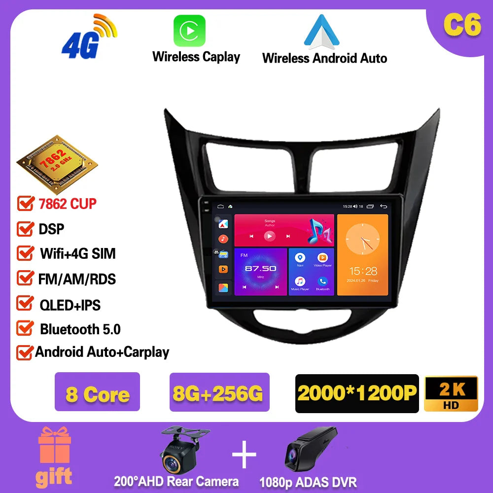Car Radio For Hyundai Solaris 1 2010 - 2016 Android 14  wifi Multimedia Video Player Navigaion   GPS Stereo 2din DVD  Head unit Ferrari   Android host