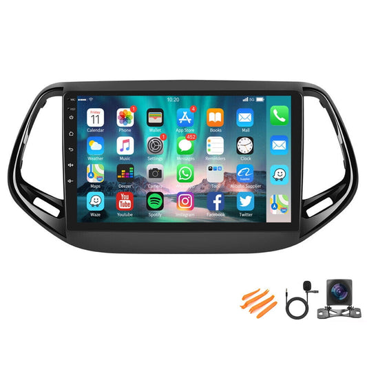 Car Radio Stereo for Jeep Compass 2017-2019, Carplay Andriod Auto GSP Navigation FM Bluetooth Wifi SWC, Android 13 10.1 Inch Touchscreen Car Multifunctional Player