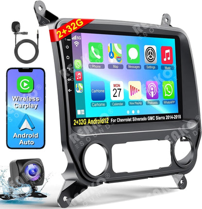 Car Stereo Radio for 2014-2018 Chevrolet Silverado & GMC Sierra,Android Wireless CarPlay Android Auto Silverado Radio Support Back-up Camera/Voice Contro/Map Navigation/FM Radio/SWC