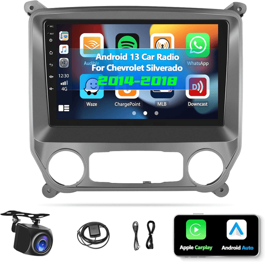 Car Stereo Radio for 2014-2018 Chevrolet Silverado & GMC Sierra,Android Wireless CarPlay Android Auto Silverado Radio Support Back-up Camera/Voice Contro/Map Navigation/FM Radio/SWC