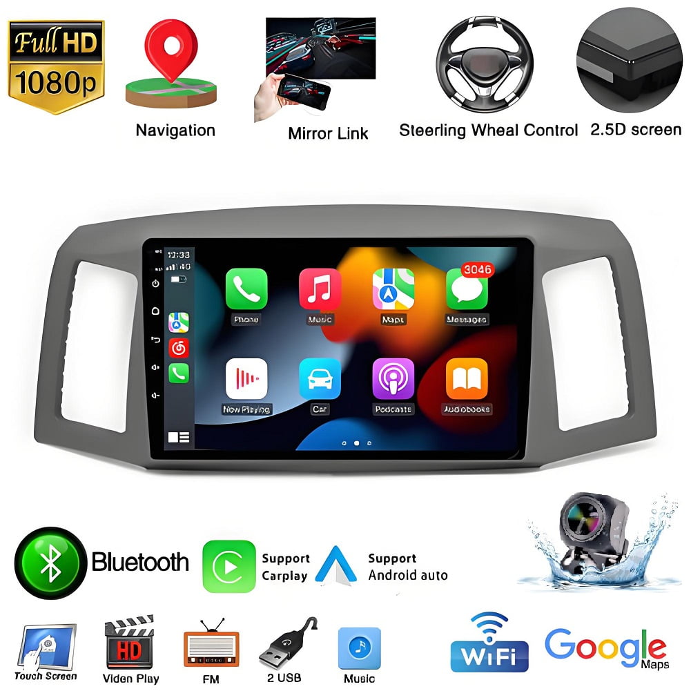Car Stereo Radio Fit for Jeep Grand Cherokee 2004-2007, 10'' HD Touchscreen Head Unit with Carplay Android Auto Bluetooth GPS Backup Camera Split Screen FM/AM