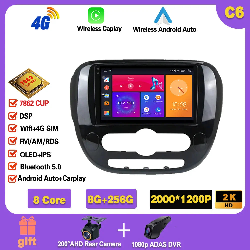 Carplay Auto WiFi For Kia Soul 2 PS 2013 - 2019  Android 14 Car Radio Multimedia Video Player Navigation GPS No 2din 2 din dvd Ferrari   Android host