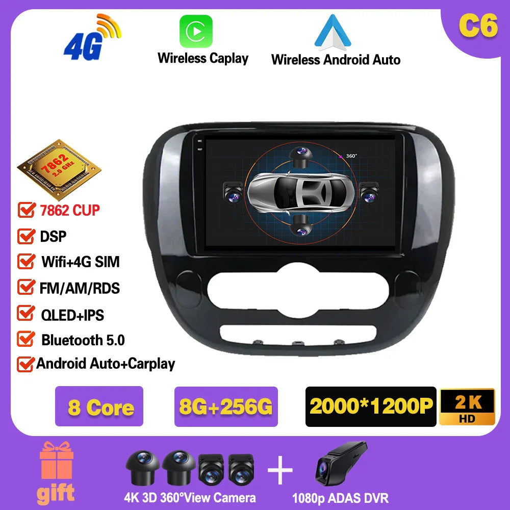 Carplay Auto WiFi For Kia Soul 2 PS 2013 - 2019  Android 14 Car Radio Multimedia Video Player Navigation GPS No 2din 2 din dvd Ferrari   Android host