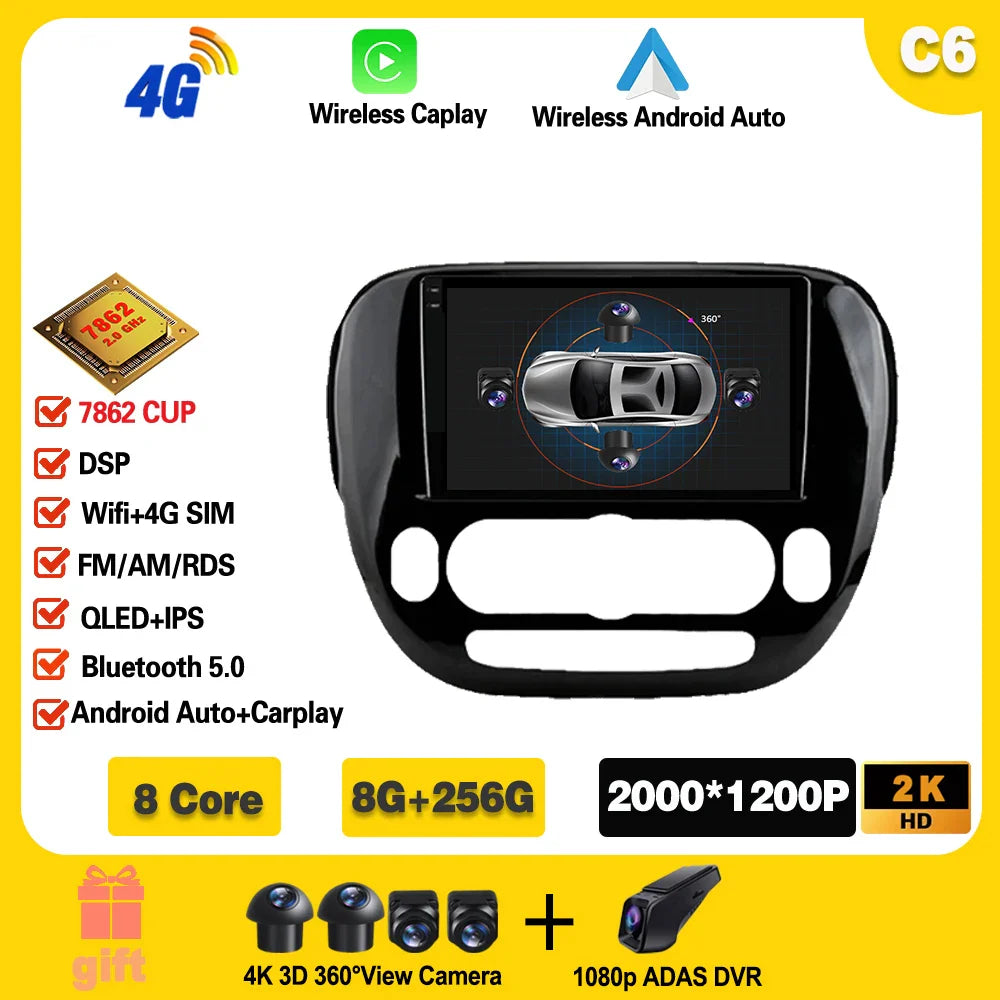 Carplay Auto WiFi For Kia Soul 2 PS 2013 - 2019  Android 14 Car Radio Multimedia Video Player Navigation GPS No 2din 2 din dvd Ferrari   Android host