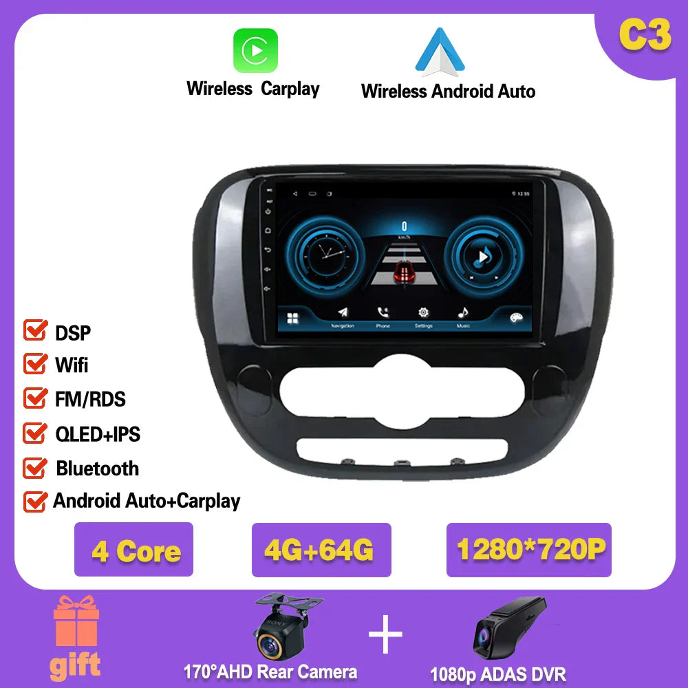 Carplay Auto WiFi For Kia Soul 2 PS 2013 - 2019  Android 14 Car Radio Multimedia Video Player Navigation GPS No 2din 2 din dvd Ferrari   Android host