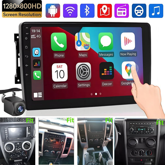 Eforcase 2G+32G Android 13 Car Stereo Radio Fit for Jeep Wrangler Chrysler Ram, 10'' HD Touchscreen with Carplay Android Auto Bluetooth WiFi, Rear Camera , FM, SWC