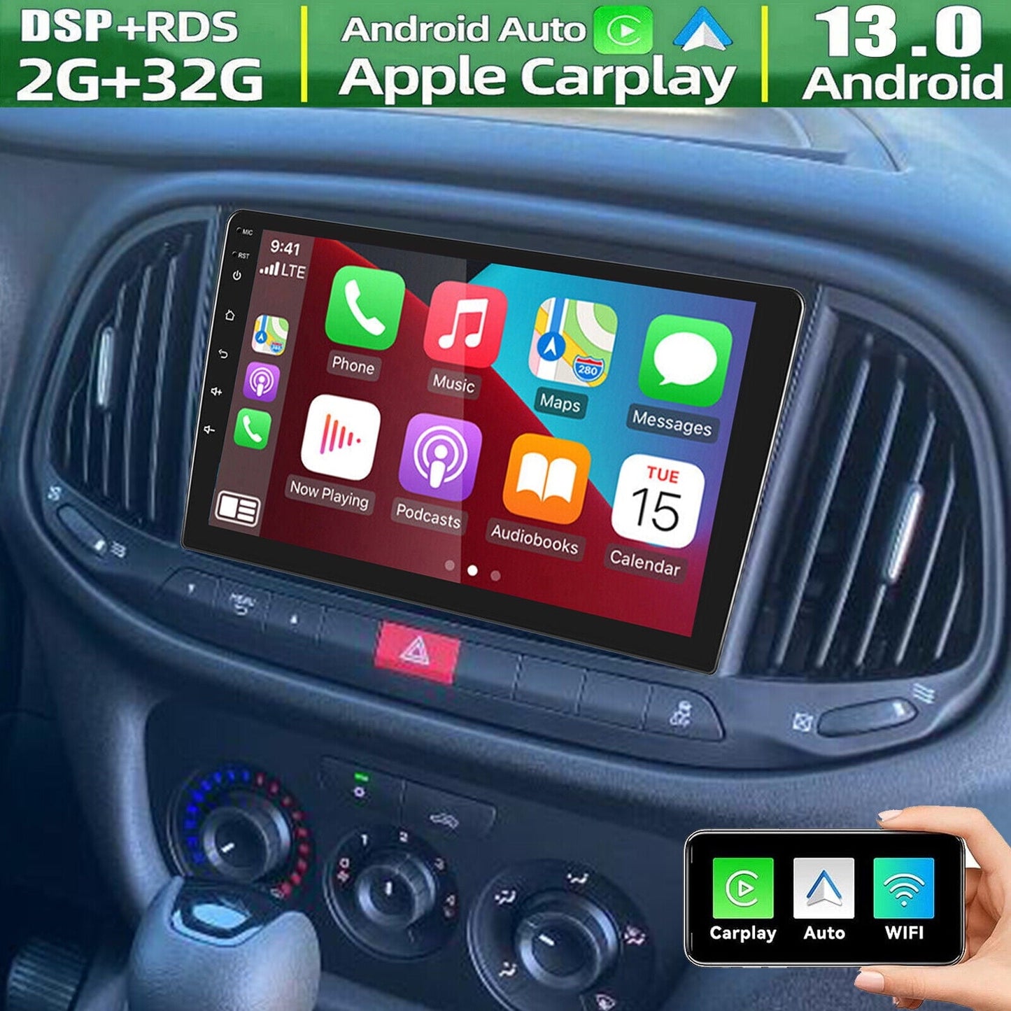 Eforcase for RAM Promaster City 2015-2021 Car Radio Stereo with Carplay Android Auto GPS Head Unit Support BT Mirror Link WiFi FM RDS DSP Backup Camera