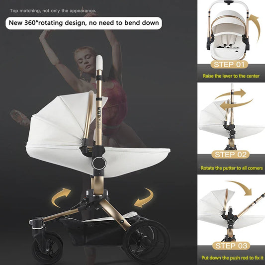 Fast and free shipping 3in1 baby stroller Aulon 360 ° roation pram newborn bassinet egg shell seat lying and seat infant carriage