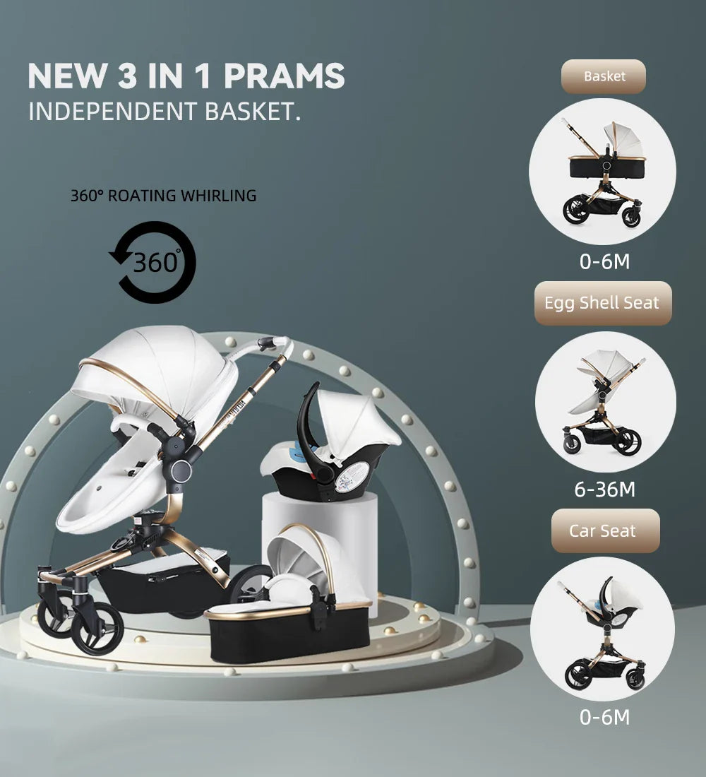 Fast and free shipping 3in1 baby stroller Aulon 360 ° roation pram newborn bassinet egg shell seat lying and seat infant carriage