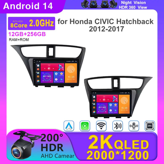 For Honda CIVIC Hatchback 2012-2017 Android 14 GPS Qualcomm Snapdragon high-performance Car Radio stereo multimedia player Ferrari   Android host