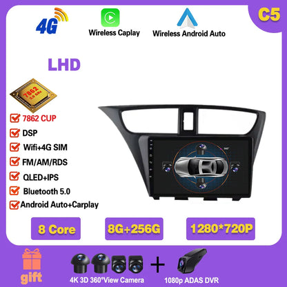 For Honda CIVIC Hatchback 2012-2017 Android 14 GPS Qualcomm Snapdragon high-performance Car Radio stereo multimedia player Ferrari   Android host