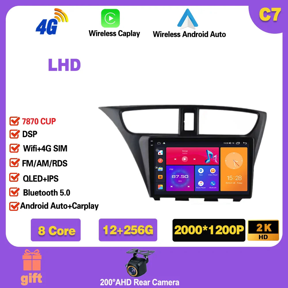 For Honda CIVIC Hatchback 2012-2017 Android 14 GPS Qualcomm Snapdragon high-performance Car Radio stereo multimedia player Ferrari   Android host