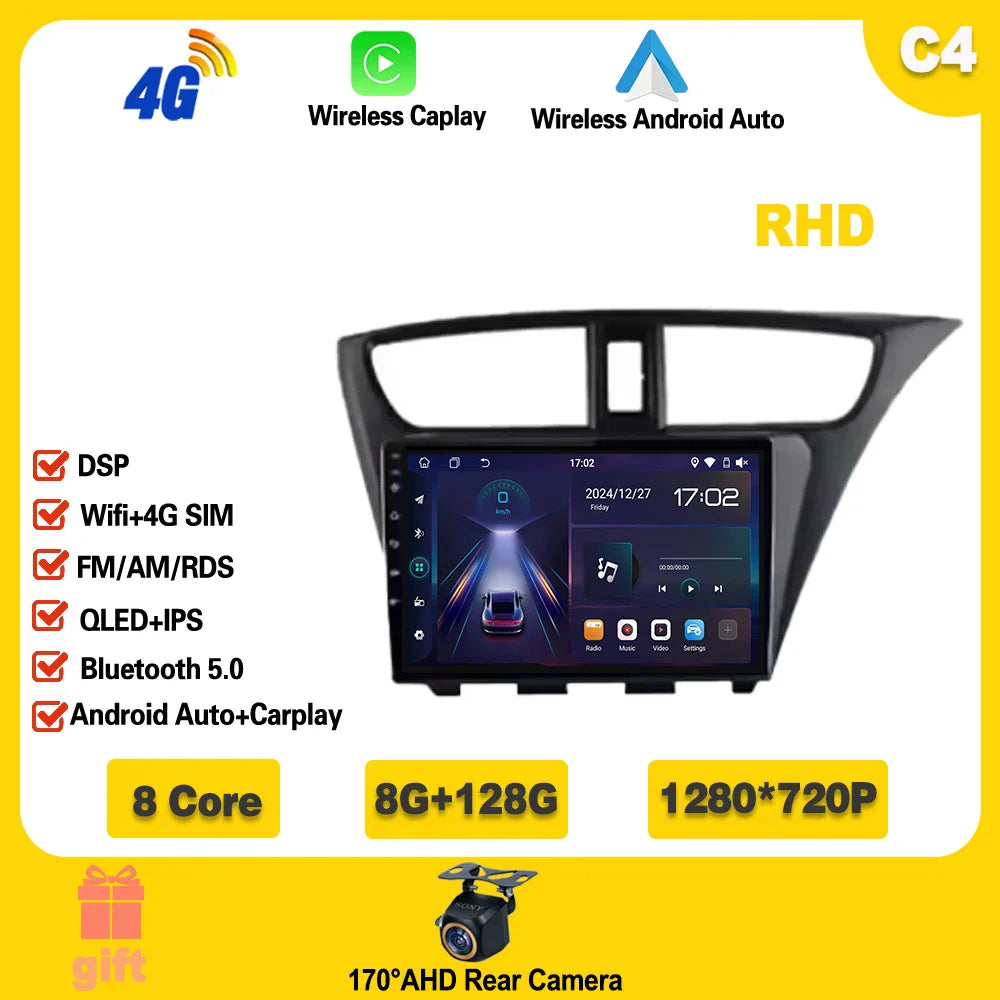 For Honda CIVIC Hatchback 2012-2017 Android 14 GPS Qualcomm Snapdragon high-performance Car Radio stereo multimedia player Ferrari   Android host