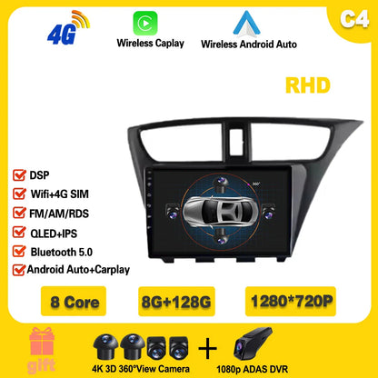 For Honda CIVIC Hatchback 2012-2017 Android 14 GPS Qualcomm Snapdragon high-performance Car Radio stereo multimedia player Ferrari   Android host