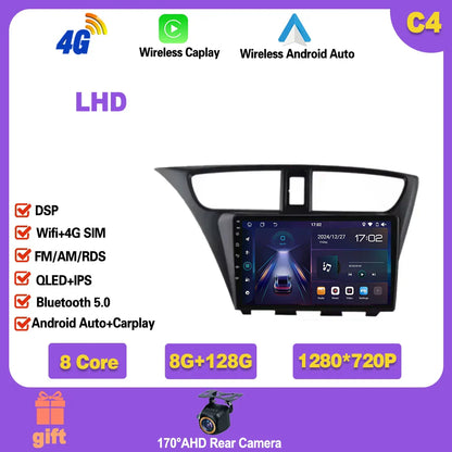 For Honda CIVIC Hatchback 2012-2017 Android 14 GPS Qualcomm Snapdragon high-performance Car Radio stereo multimedia player Ferrari   Android host