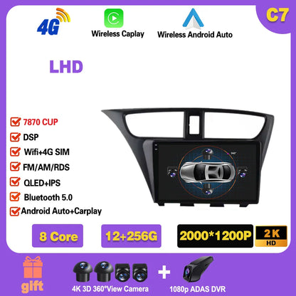 For Honda CIVIC Hatchback 2012-2017 Android 14 GPS Qualcomm Snapdragon high-performance Car Radio stereo multimedia player Ferrari   Android host