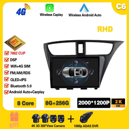 For Honda CIVIC Hatchback 2012-2017 Android 14 GPS Qualcomm Snapdragon high-performance Car Radio stereo multimedia player Ferrari   Android host