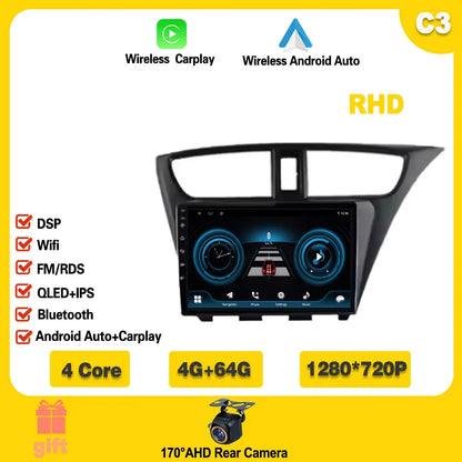 For Honda CIVIC Hatchback 2012-2017 Android 14 GPS Qualcomm Snapdragon high-performance Car Radio stereo multimedia player Ferrari   Android host