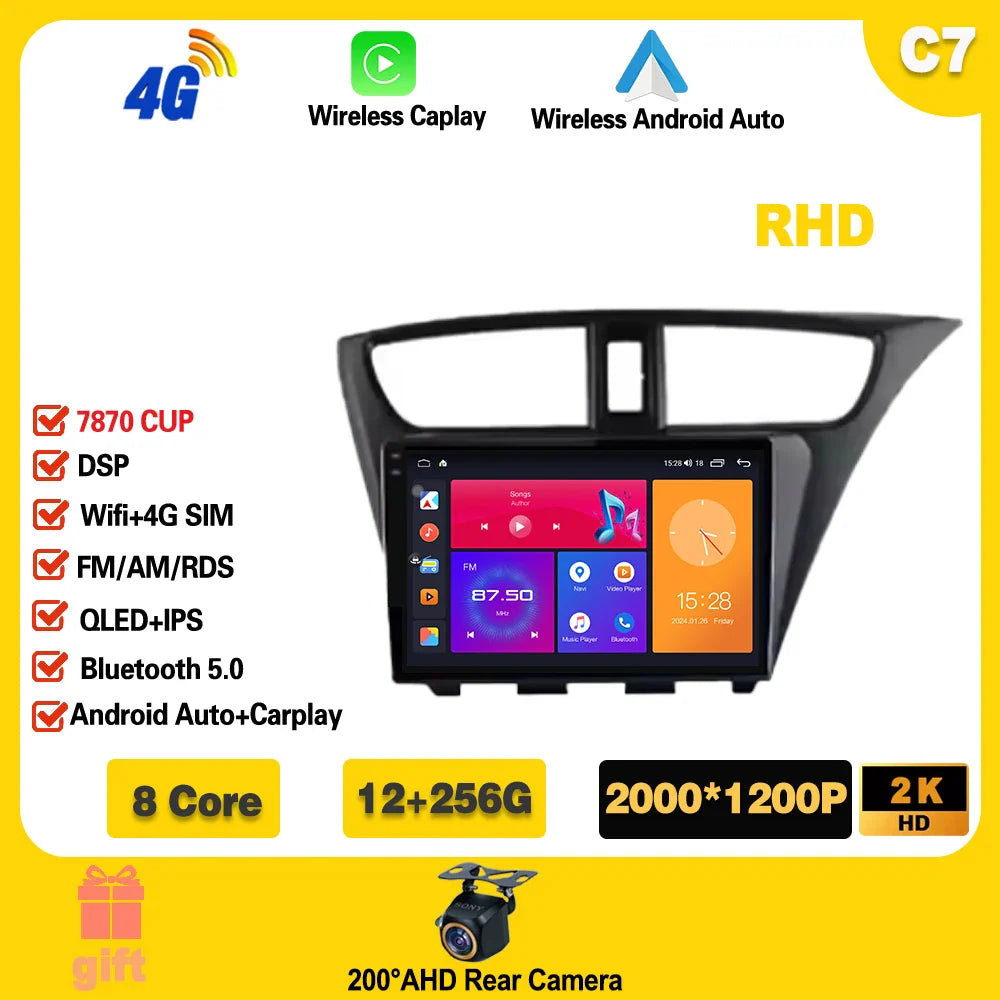 For Honda CIVIC Hatchback 2012-2017 Android 14 GPS Qualcomm Snapdragon high-performance Car Radio stereo multimedia player Ferrari   Android host