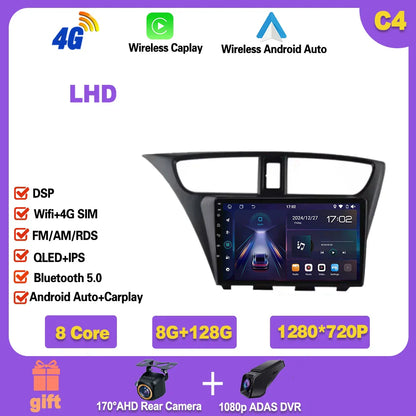 For Honda CIVIC Hatchback 2012-2017 Android 14 GPS Qualcomm Snapdragon high-performance Car Radio stereo multimedia player Ferrari   Android host