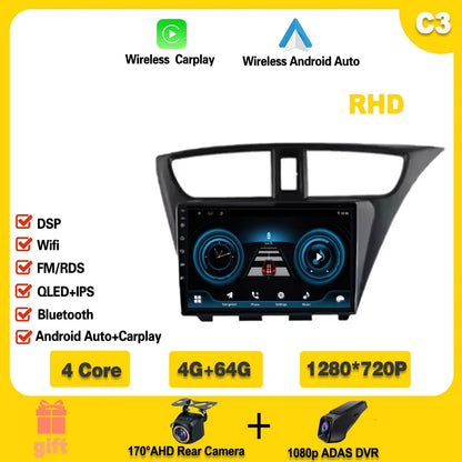 For Honda CIVIC Hatchback 2012-2017 Android 14 GPS Qualcomm Snapdragon high-performance Car Radio stereo multimedia player Ferrari   Android host