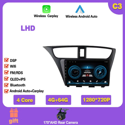 For Honda CIVIC Hatchback 2012-2017 Android 14 GPS Qualcomm Snapdragon high-performance Car Radio stereo multimedia player Ferrari   Android host