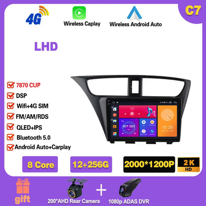 For Honda CIVIC Hatchback 2012-2017 Android 14 GPS Qualcomm Snapdragon high-performance Car Radio stereo multimedia player Ferrari   Android host