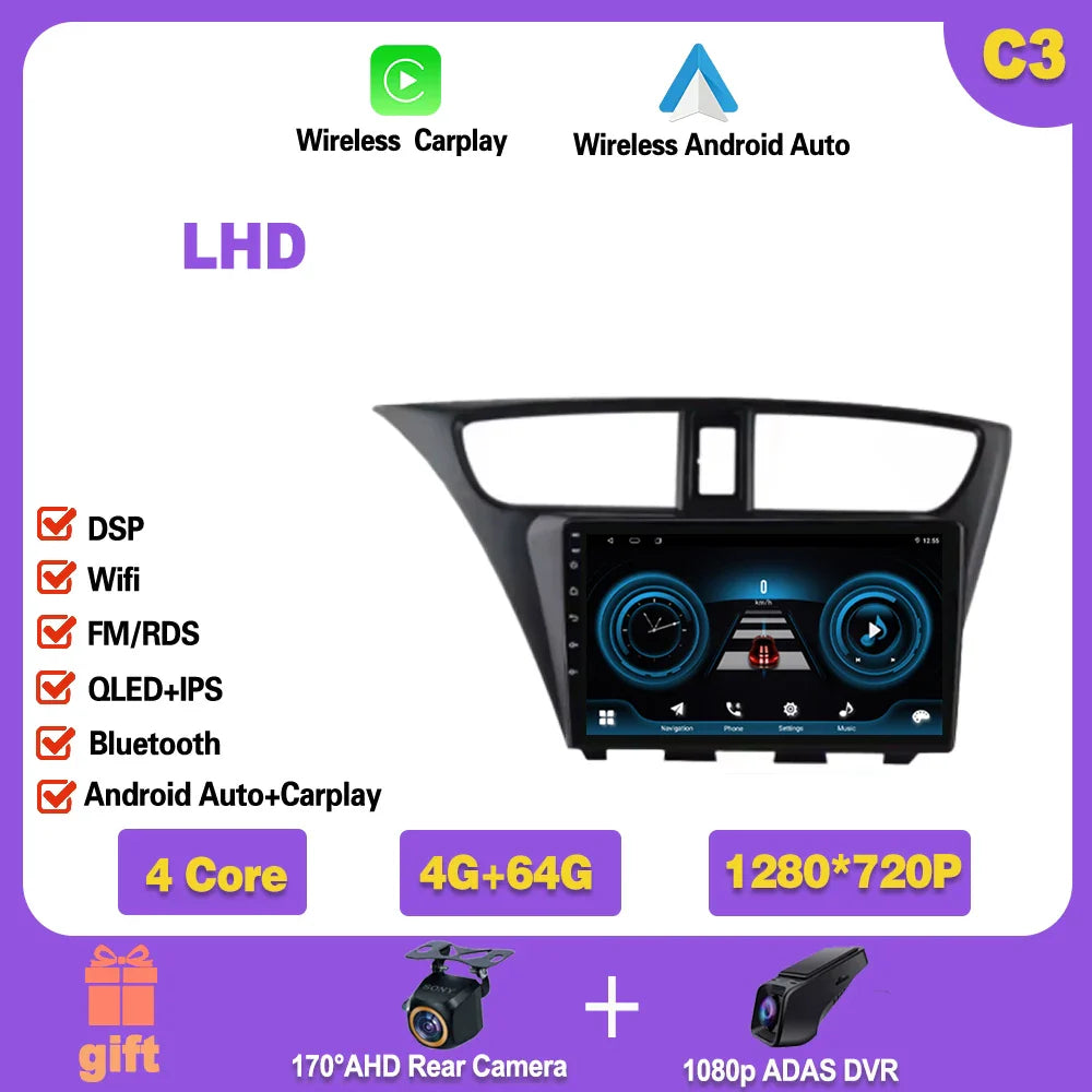For Honda CIVIC Hatchback 2012-2017 Android 14 GPS Qualcomm Snapdragon high-performance Car Radio stereo multimedia player Ferrari   Android host