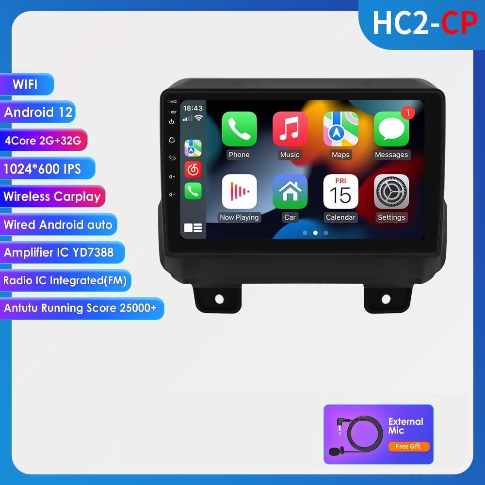 For Jeep Wrangler JL/ Gladiator Bluetooth Android 12 Carplay 2+32GB Wifi Car Stereo Radio Head Unit GPS Navigation Player
