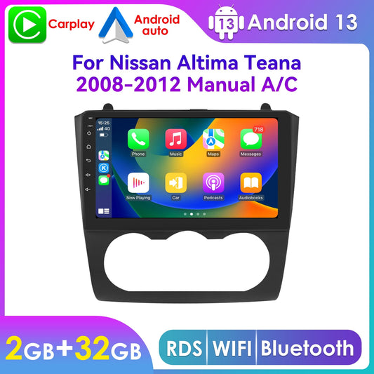 For Nissan Altima Teana 2008 2009 2010 2011 2012 Bluetooth Apple Carplay 2+32GB Wifi RDS Android 13 Car Stereo Radio Head Unit Multimedia GPS Navigation Player