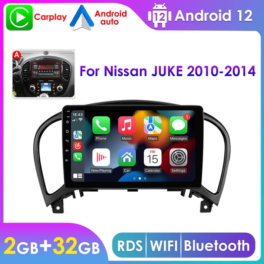 For Nissan Juke 2010 2011 2012 2013 2014 GPS Navigation Android 12 Carplay 2+32GB Wifi Car Stereo Radio Head Unit In Dash