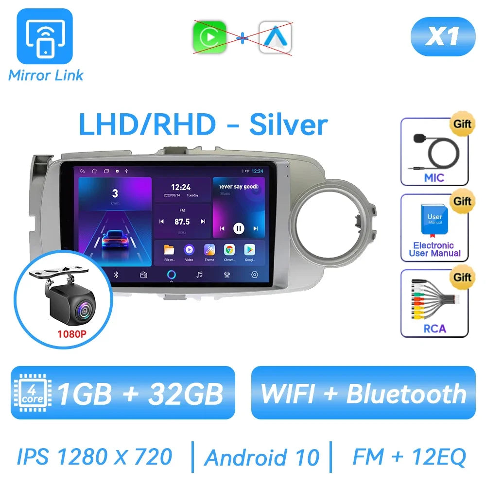 For Toyota Yaris 2012 - 2017 Android Car Radio Multimedia Video Player GPS Navigation Carplay QLED Touch Screen Auto Stereo DSP Ferrari   Android host