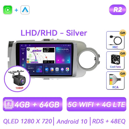 For Toyota Yaris 2012 - 2017 Android Car Radio Multimedia Video Player GPS Navigation Carplay QLED Touch Screen Auto Stereo DSP Ferrari   Android host