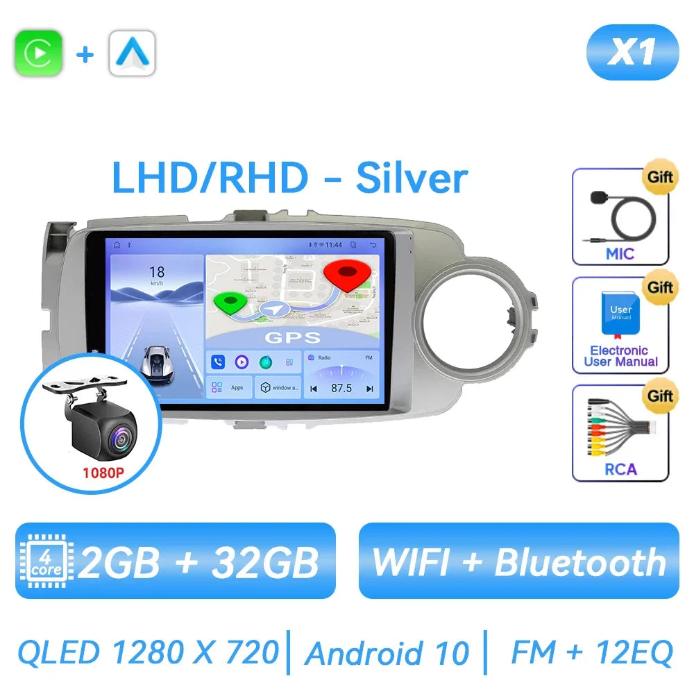 For Toyota Yaris 2012 - 2017 Android Car Radio Multimedia Video Player GPS Navigation Carplay QLED Touch Screen Auto Stereo DSP Ferrari   Android host