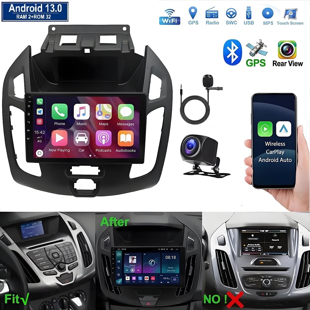 for Ford Transit 2014-2018 Radio, 2+32G Android 13 CarPlay Car Stereo with Android Auto 9'' Touch Screen Bluetooth Car Radio Support Mirror Link GPS WiFi SWC Backup Camera RDS DSP