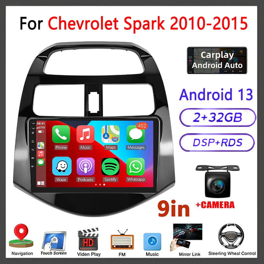 Guwzn Car Stereo Radio for Chevrolet Spark 2010-2015 9" Touchscreen 2+32G Vehicle GPS Navigation Wireless CarPlay Android Auto