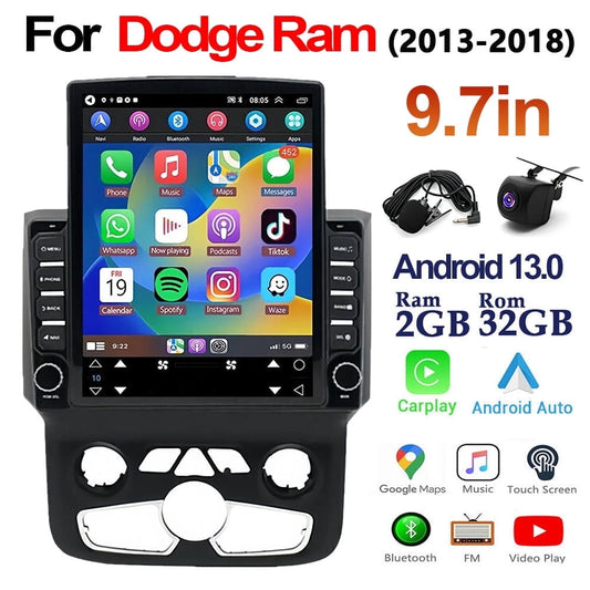 Car Stereo Radio for Dodge Ram 2013-2018 9.7" Android 13.0 Touchscreen 2+32G Vehicle GPS Navigation Wireless CarPlay Android Auto