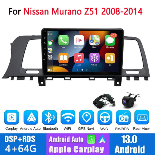Guwzn Car Stereo Radio for Nissan Murano Z51 2008-2014 9" Touchscreen 4+64G Vehicle GPS Navigation Wireless CarPlay Android Auto