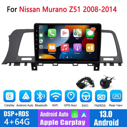 Guwzn Car Stereo Radio for Nissan Murano Z51 2008-2014 9" Touchscreen 4+64G Vehicle GPS Navigation Wireless CarPlay Android Auto