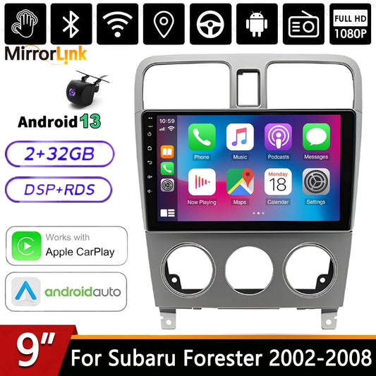 Guwzn Car Stereo Radio for Subaru Forester 2002-2008 9" Touchscreen 2+32G Vehicle GPS Navigation Wireless CarPlay Android Auto