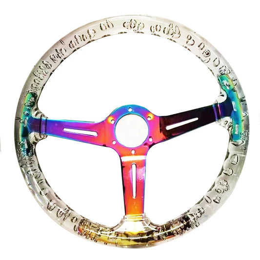 2021 New Acrylic Car Steering Wheel 14inch Universal PC Sport Steering Wheel 350mm Neo Chrome Color With Horn Button Control