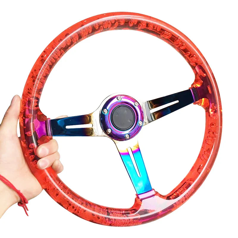 2021 New Acrylic Car Steering Wheel 14inch Universal PC Sport Steering Wheel 350mm Neo Chrome Color With Horn Button Control