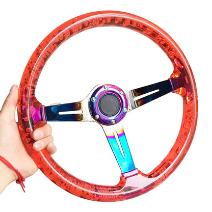 2021 New Acrylic Car Steering Wheel 14inch Universal PC Sport Steering Wheel 350mm Neo Chrome Color With Horn Button Control