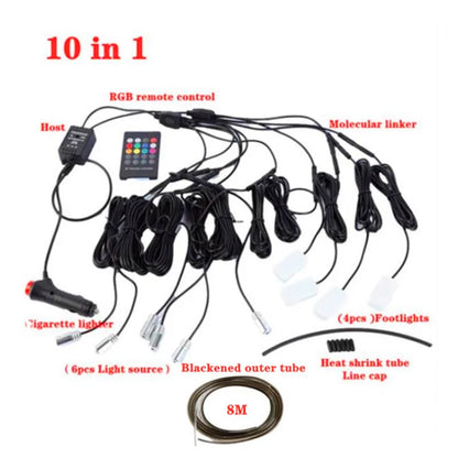 Universal 10 in 1 RGB LED 8M Car Interior Ambient Decor Fiber Optical Strip Light by App Control car Decorative Atmosphere Lamps