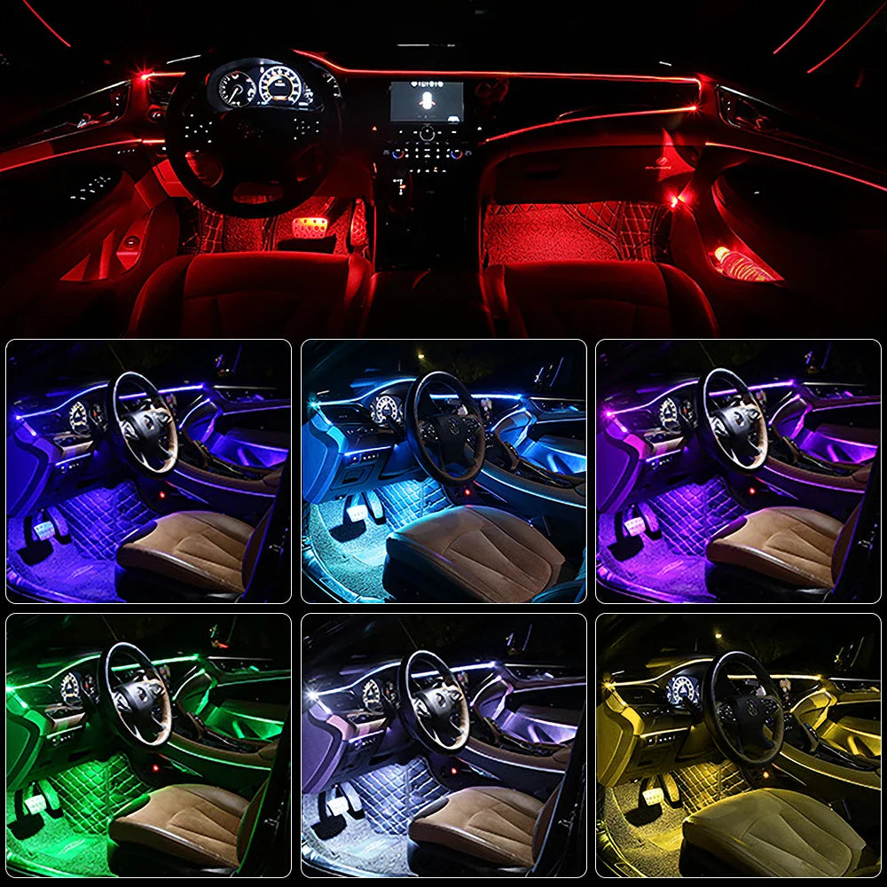 14 in 1 RGB LED Atmosphere Car Light Interior Decoration Fiber Strip Light By App Control Decorative Ambient Lamp Dashboard Lamp