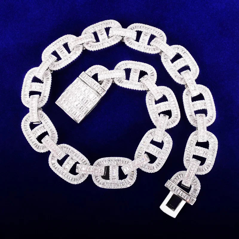 Bubble Letter Baguette Necklace for Men Miami Cuban Link Chain Hip Hop Gold Color Copper Bling Fashion Rock Jewelry Christmas
