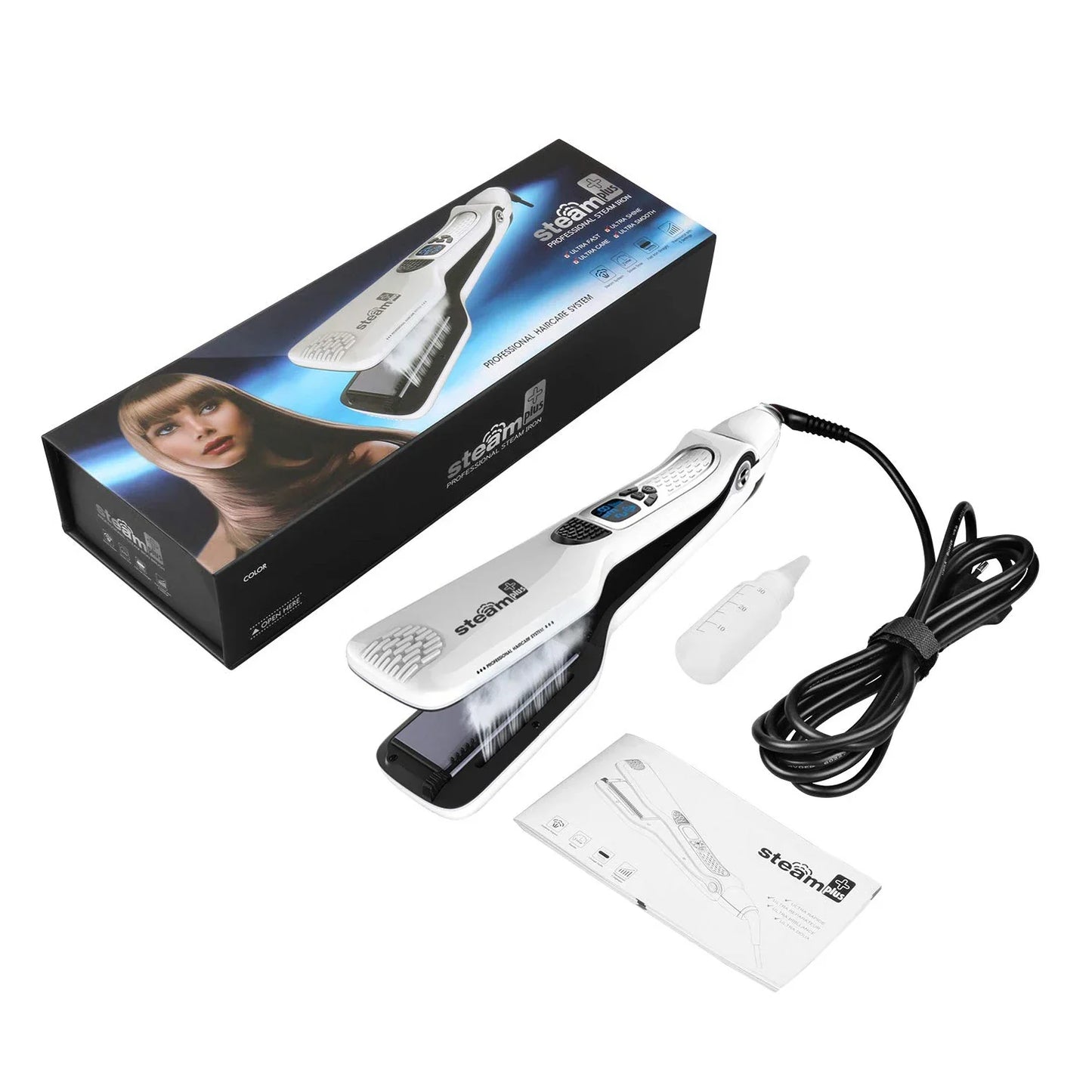 Electric Steam Hair Straightener Professional Ceramic Wide Hair Curling Flat Iron Hair Plates Lcd Display Hot Comb Straightening