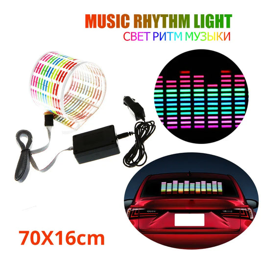 70X16CM Car RGB LED Music Rhythm Flash Light Sound Activated Sensor Equalizer Rear Windshield Sticker Styling Neon Lamp