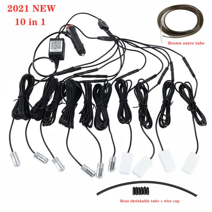 Universal 10 in 1 RGB LED 8M Car Interior Ambient Decor Fiber Optical Strip Light by App Control car Decorative Atmosphere Lamps