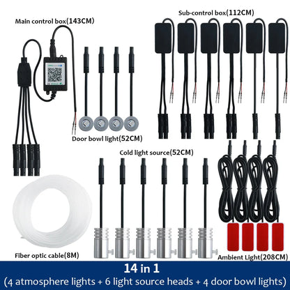 14 in 1 RGB LED Atmosphere Car Light Interior Decoration Fiber Strip Light By App Control Decorative Ambient Lamp Dashboard Lamp